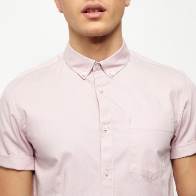 Dusty pink casual Oxford short sleeve shirt